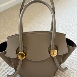 Proenza Schouler Small Pipe Bag Taupe Leather Satchel with Gold-Tone Accents